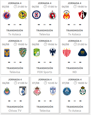 Listas las fechas y horarios de la jornada 4 del #FutbolMexicano