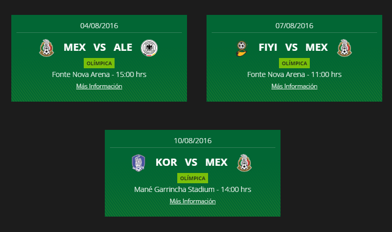 Calendario Seleccion Mexicana en las Olimpiadas Brasil 2016
